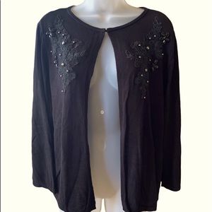 Chico’s Black Cardigan Pearl Embellished Appliqué Round Neck Chico’s 3 US XL